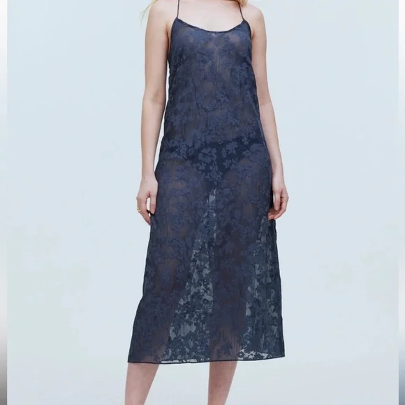 Madewell Sheer Blue Lacy Floral Slip Madewell Sheer Blue Lacy Floral Slip